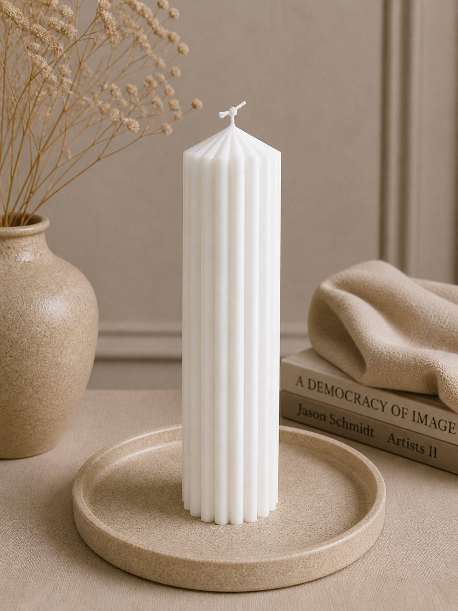 Pillar skúlptúrkerti í lit Rjómi